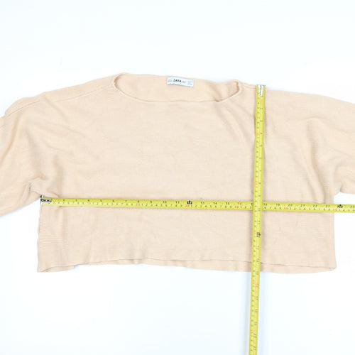 Zara Women Beige Knit Cropped Pullover Jumper Size 14