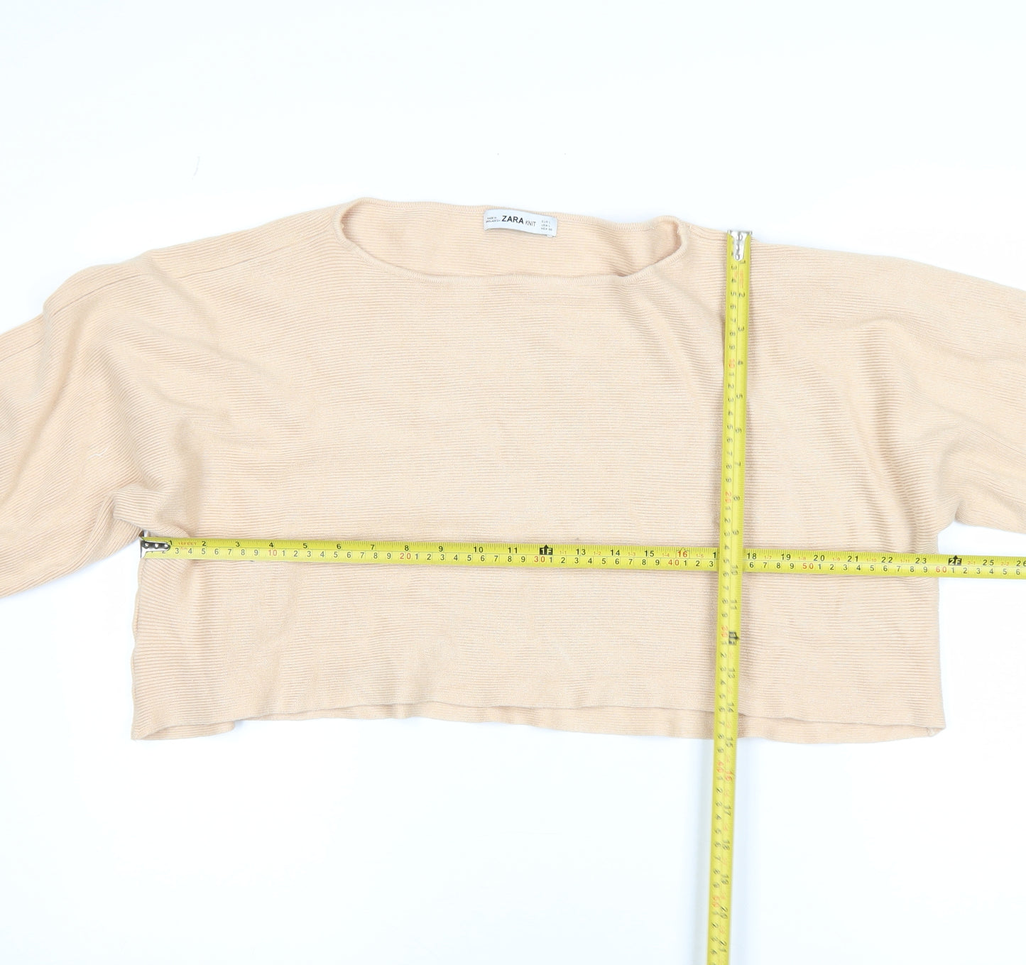 Zara Women Beige Knit Cropped Pullover Jumper Size 14