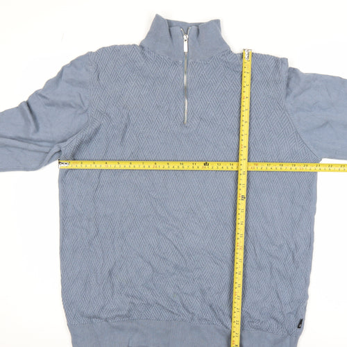 Burton Menswear Blue XL High Neck Half Zip Cotton Jumper