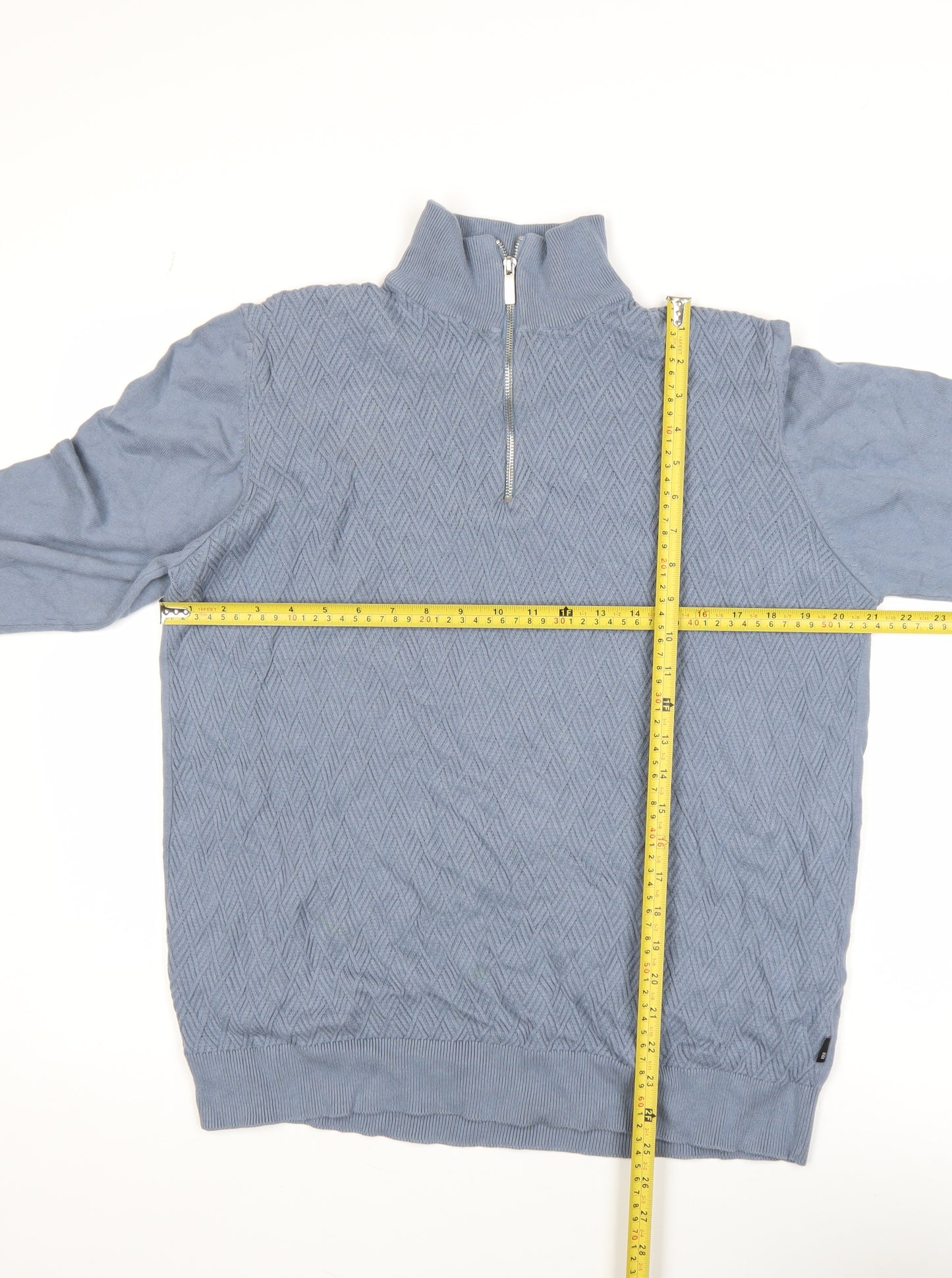 Burton Menswear Blue XL High Neck Half Zip Cotton Jumper