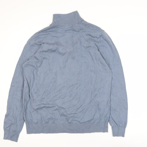 Burton Menswear Blue XL High Neck Half Zip Cotton Jumper