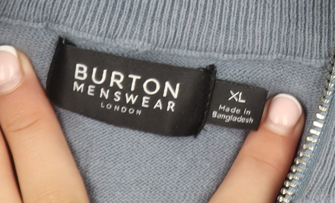 Burton Menswear Blue XL High Neck Half Zip Cotton Jumper