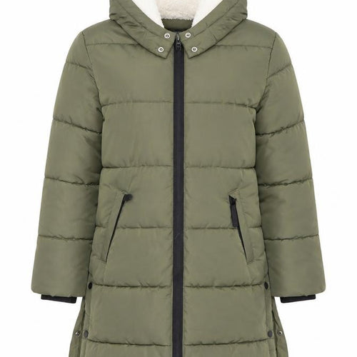 F&F Girls Green Hooded Long Puffer Coat 7-8 Years Winter Quilted Jacket