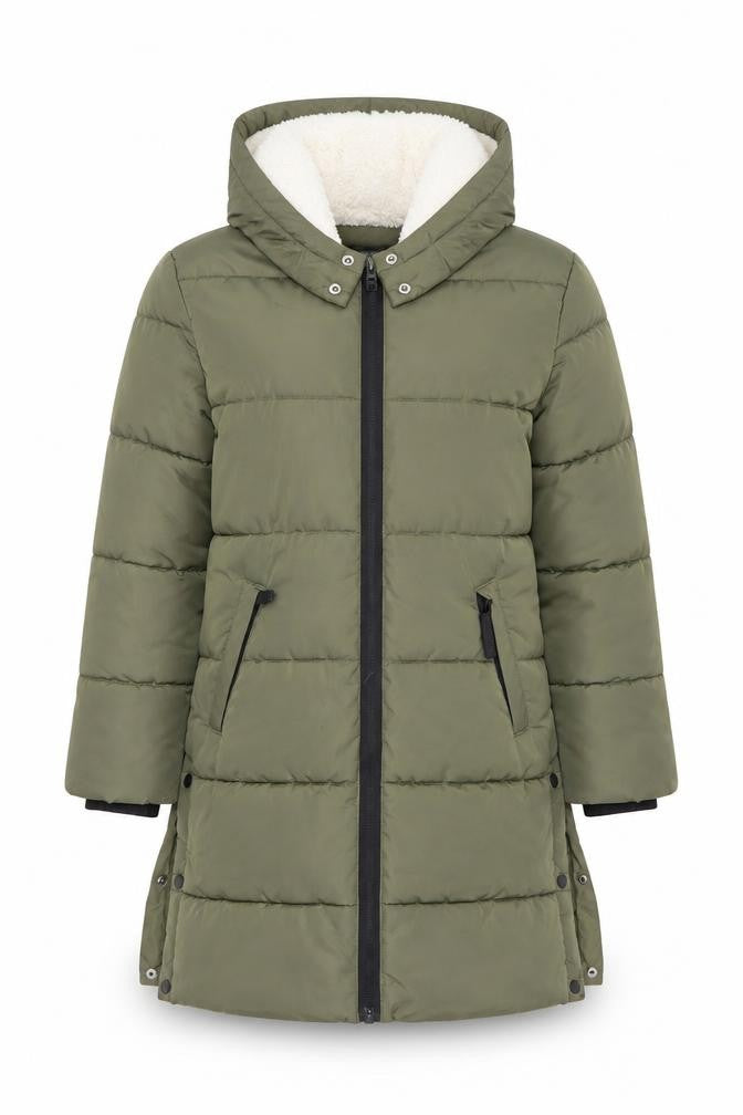 F&F Girls Green Hooded Long Puffer Coat 7-8 Years Winter Quilted Jacket