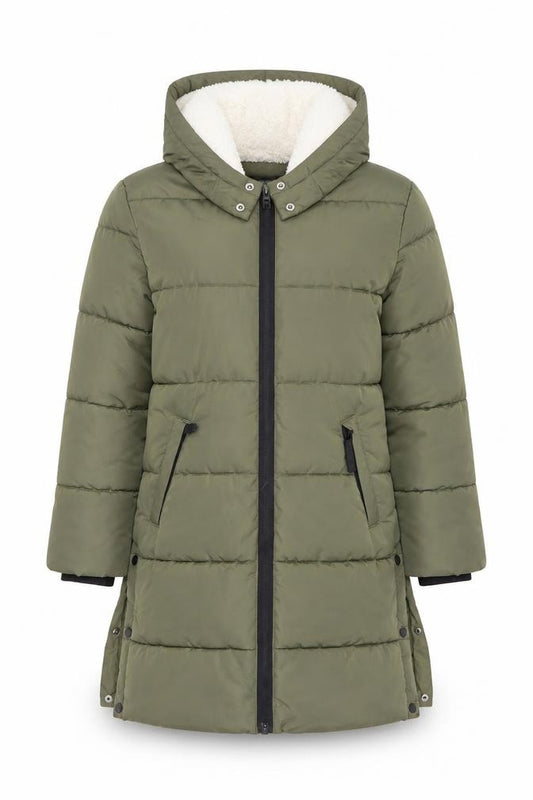 F&F Girls Green Hooded Long Puffer Coat 7-8 Years Winter Quilted Jacket