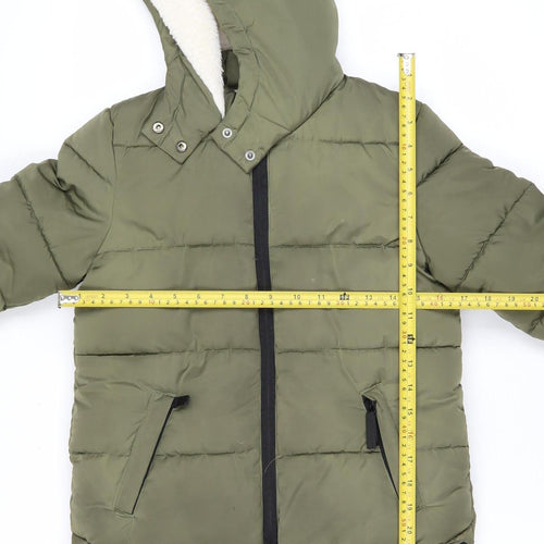 F&F Girls Green Hooded Long Puffer Coat 7-8 Years Winter Quilted Jacket