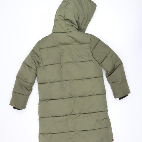 F&F Girls Green Hooded Long Puffer Coat 7-8 Years Winter Quilted Jacket