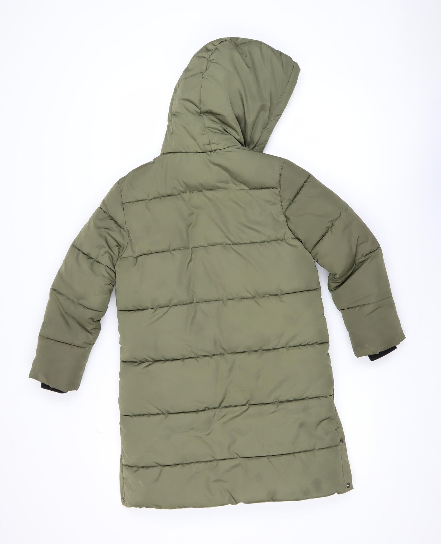 F&F Girls Green Hooded Long Puffer Coat 7-8 Years Winter Quilted Jacket
