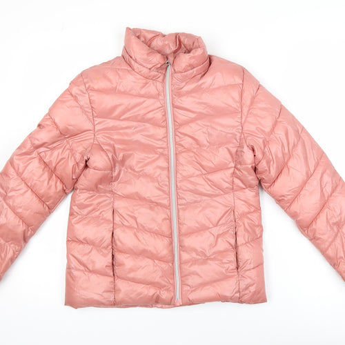 H&M Girls Pink Puffer Jacket 14-15 Years Lightweight Quilted Zip Coat