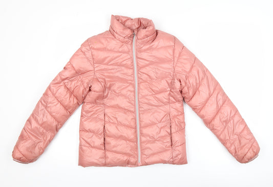 H&M Girls Pink Puffer Jacket 14-15 Years Lightweight Quilted Zip Coat