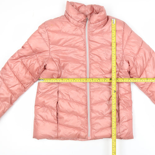 H&M Girls Pink Puffer Jacket 14-15 Years Lightweight Quilted Zip Coat