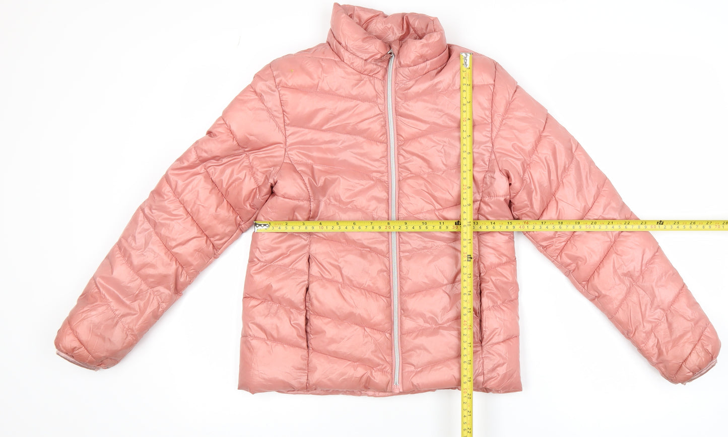 H&M Girls Pink Puffer Jacket 14-15 Years Lightweight Quilted Zip Coat