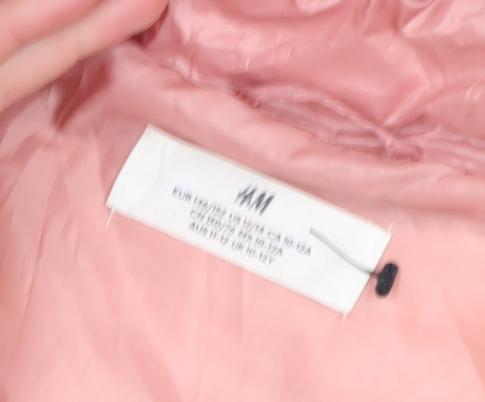 H&M Girls Pink Puffer Jacket 14-15 Years Lightweight Quilted Zip Coat