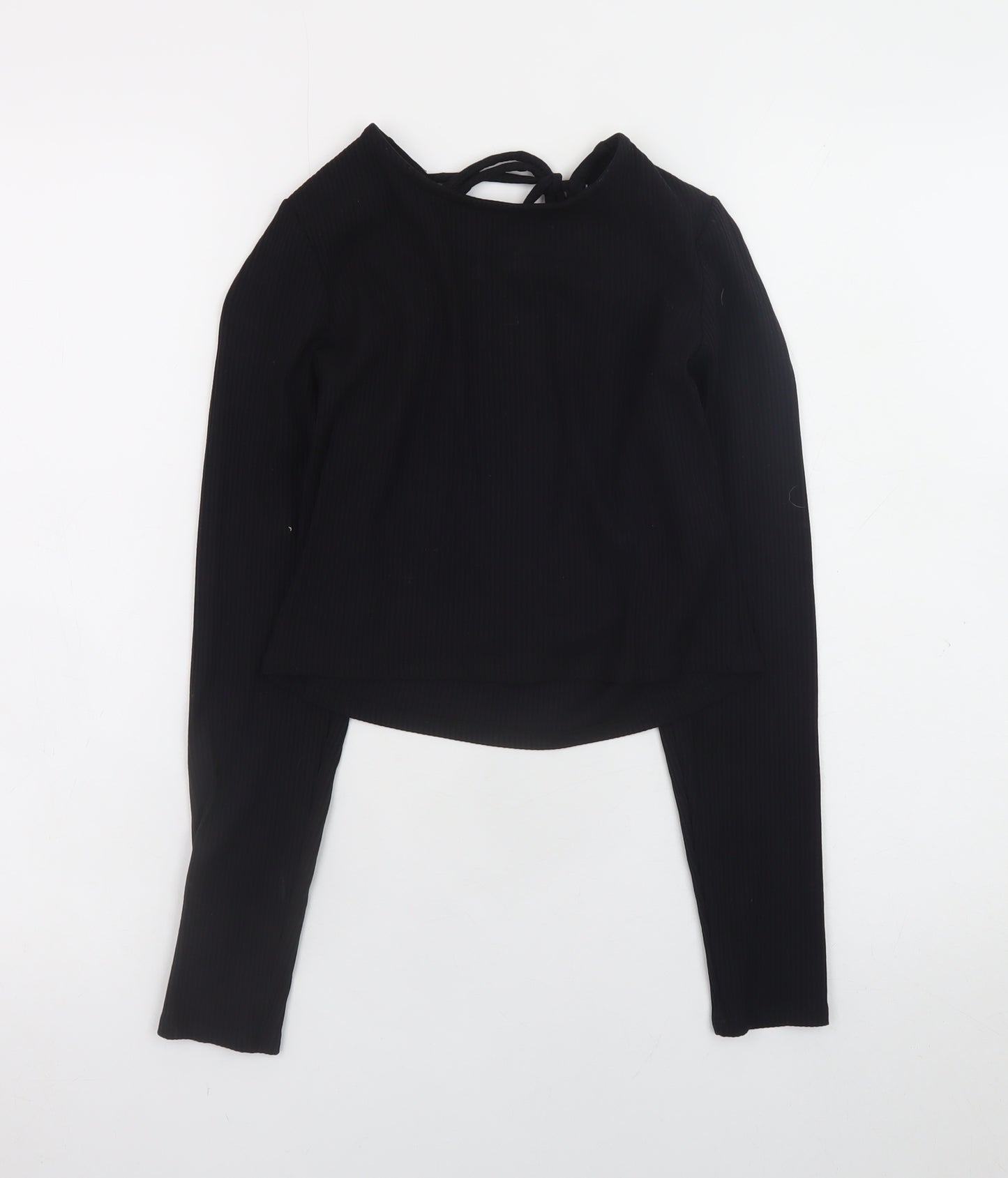 Monki Women Black Cropped Long Sleeve Jersey Top Size S