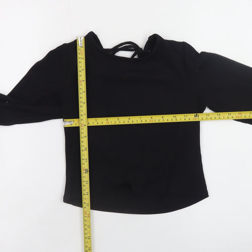 Monki Women Black Cropped Long Sleeve Jersey Top Size S