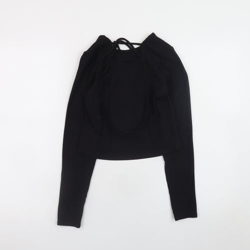 Monki Women Black Cropped Long Sleeve Jersey Top Size S