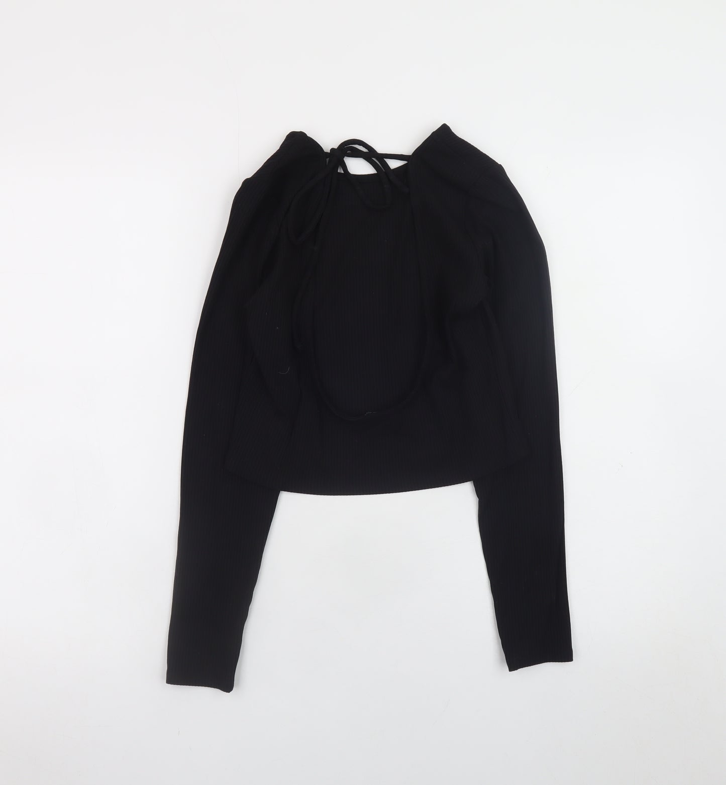 Monki Women Black Cropped Long Sleeve Jersey Top Size S