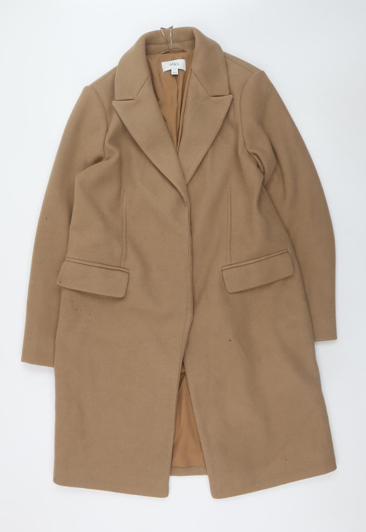 Marks and Spencer Women’s Beige Long Overcoat Size 12 Classic Style