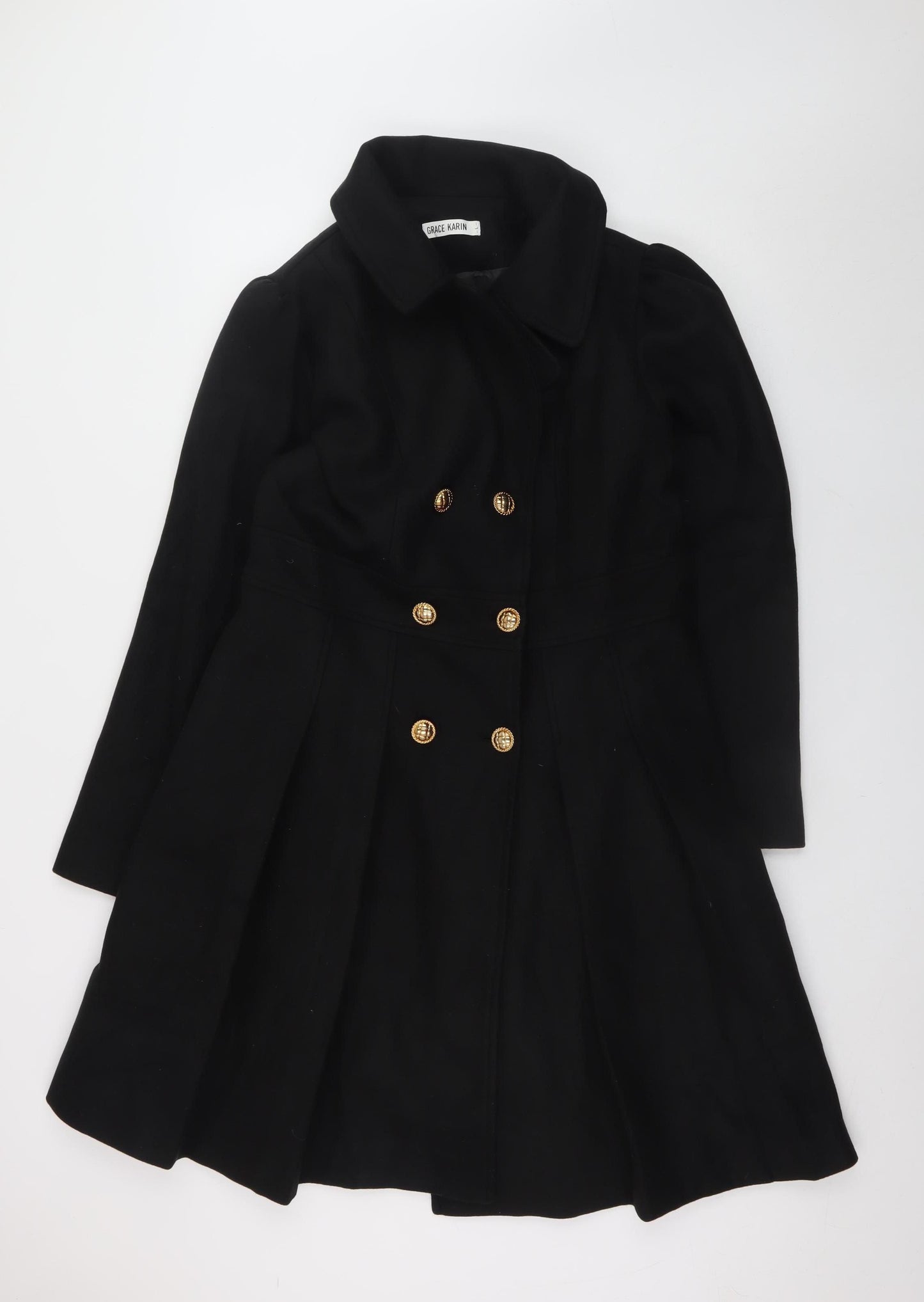 Grace Karin Women's Black Long Overcoat Lined Coat Size L