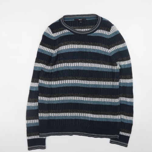 Next Women’s Blue Striped Acrylic Jumper L Crew Neck Long Sleeve