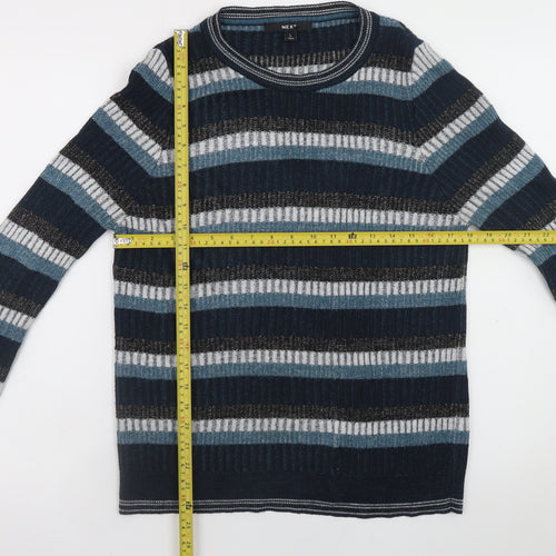 Next Women’s Blue Striped Acrylic Jumper L Crew Neck Long Sleeve