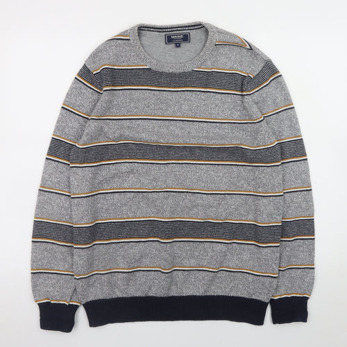 Maine New England Men’s Grey Striped Cotton Pullover Jumper M