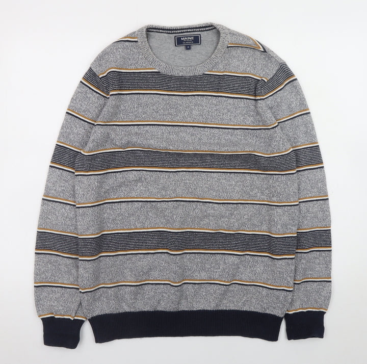 Maine New England Men’s Grey Striped Cotton Pullover Jumper M
