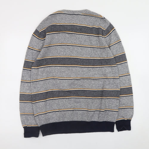 Maine New England Men’s Grey Striped Cotton Pullover Jumper M