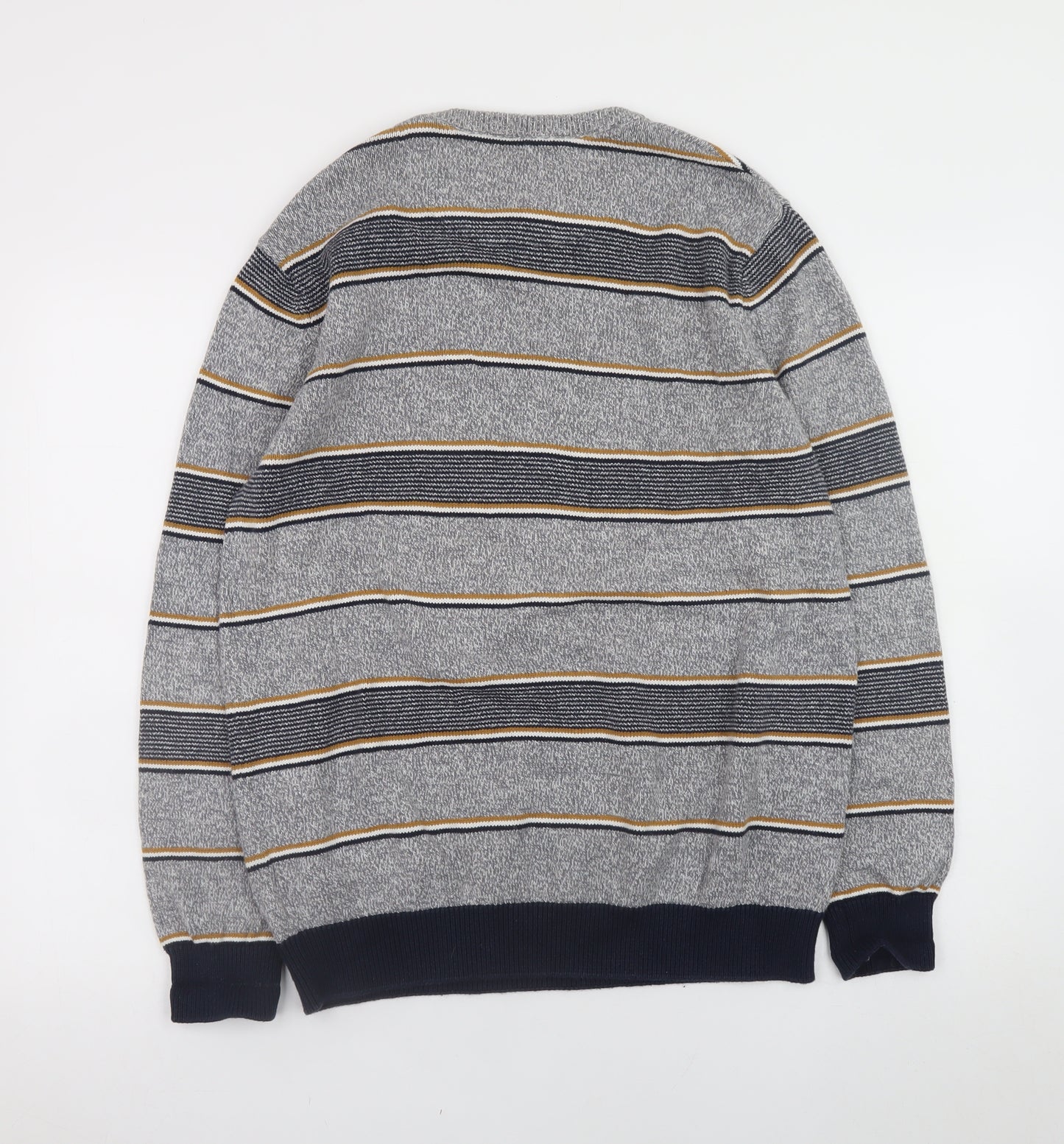 Maine New England Men’s Grey Striped Cotton Pullover Jumper M