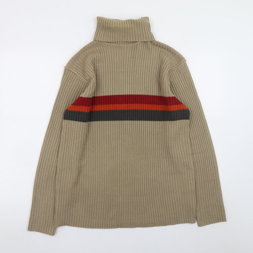 Petroleum Men Beige Striped Roll Neck Pullover Jumper Size L