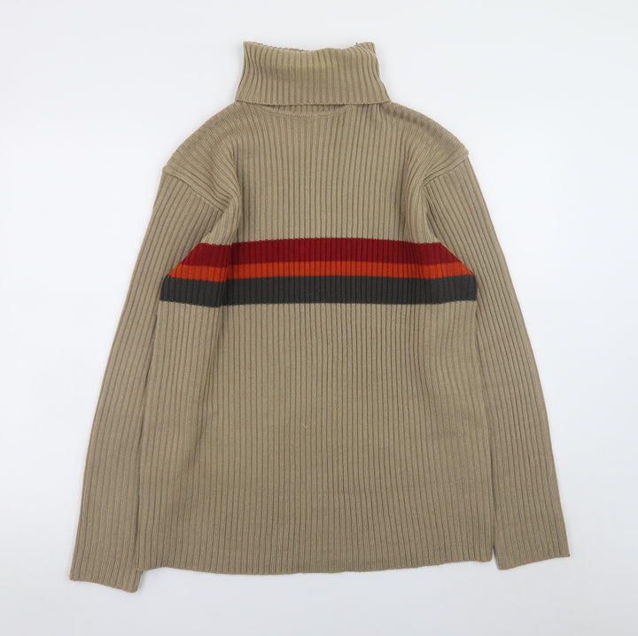 Petroleum Men Beige Striped Roll Neck Pullover Jumper Size L