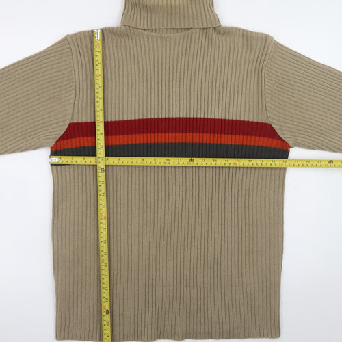 Petroleum Men Beige Striped Roll Neck Pullover Jumper Size L