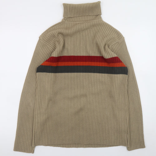 Petroleum Men Beige Striped Roll Neck Pullover Jumper Size L