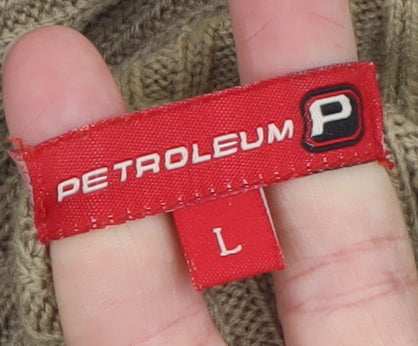 Petroleum Men Beige Striped Roll Neck Pullover Jumper Size L