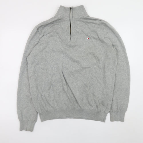 Tommy Hilfiger Men's Grey XL High Neck 1/2 Zip Cotton Jumper