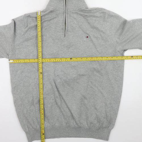 Tommy Hilfiger Men's Grey XL High Neck 1/2 Zip Cotton Jumper