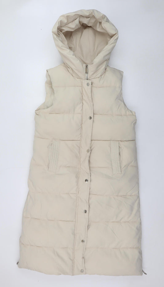 Cherry Koko Women's Beige Long Hooded Puffer Waistcoat M