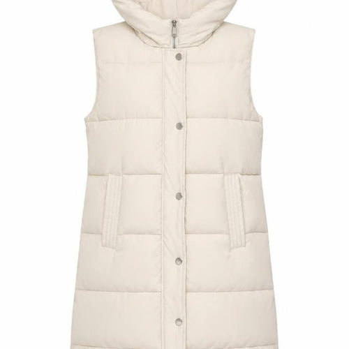 Cherry Koko Women's Beige Long Hooded Puffer Waistcoat M