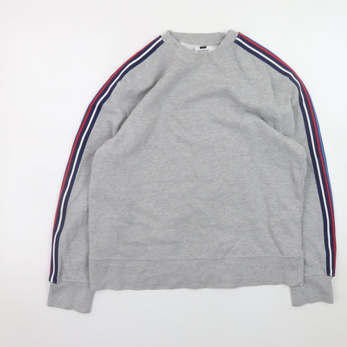Topman Men’s Grey Striped Sleeve Crew Neck Pullover Sweatshirt Size S