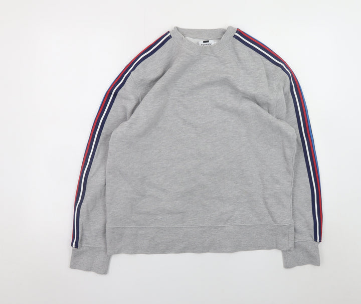 Topman Men’s Grey Striped Sleeve Crew Neck Pullover Sweatshirt Size S