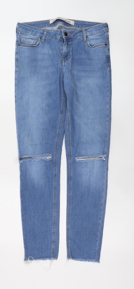 Denim Co. Women Blue Size 12 Skinny Distressed Jeans