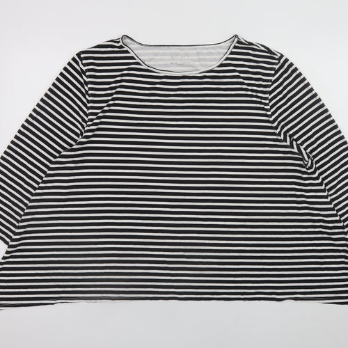 Orvis Women Black White Striped 3/4 Sleeve Jersey T-Shirt XL