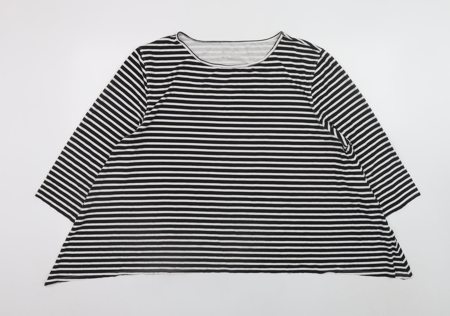 Orvis Women Black White Striped 3/4 Sleeve Jersey T-Shirt XL