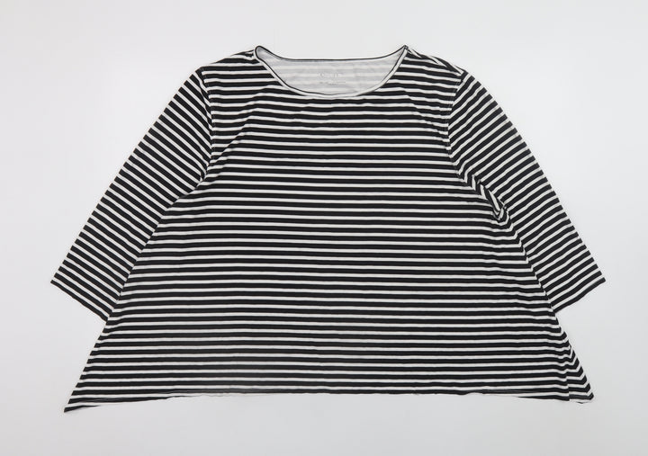 Orvis Women Black White Striped 3/4 Sleeve Jersey T-Shirt XL