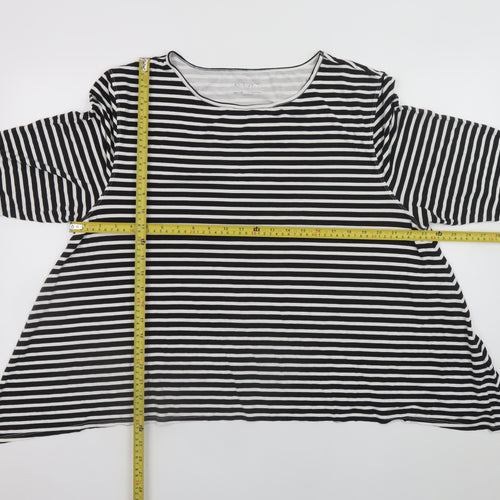 Orvis Women Black White Striped 3/4 Sleeve Jersey T-Shirt XL