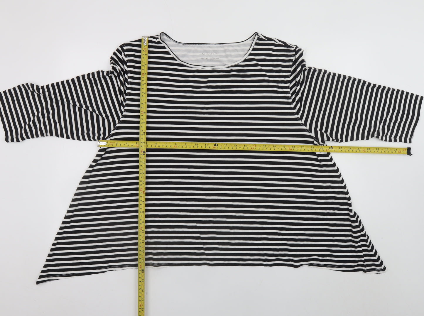 Orvis Women Black White Striped 3/4 Sleeve Jersey T-Shirt XL