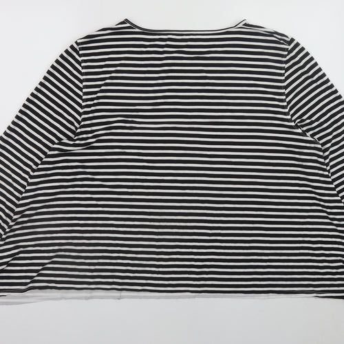 Orvis Women Black White Striped 3/4 Sleeve Jersey T-Shirt XL