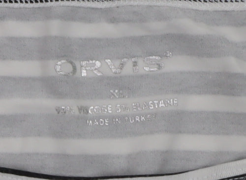 Orvis Women Black White Striped 3/4 Sleeve Jersey T-Shirt XL