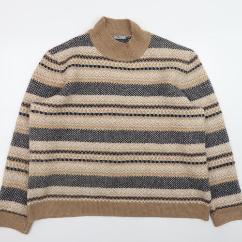 Tu Men’s Beige Fair Isle Roll Neck Jumper 3XL Regular Knit