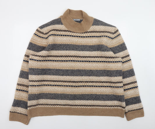 Tu Men’s Beige Fair Isle Roll Neck Jumper 3XL Regular Knit